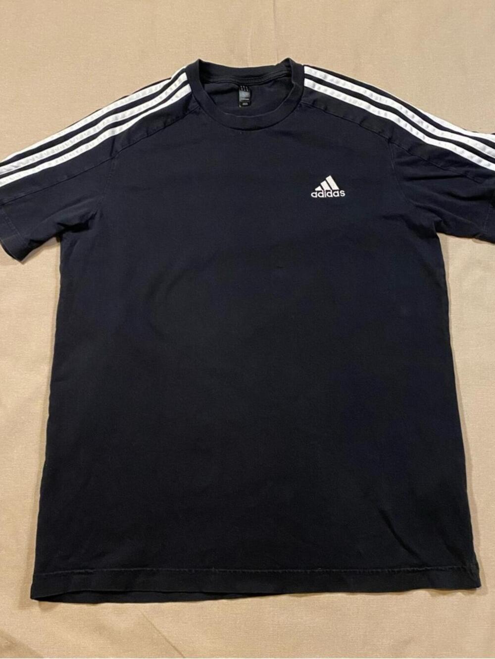 Adidas Men's Black Tee with White Stripes